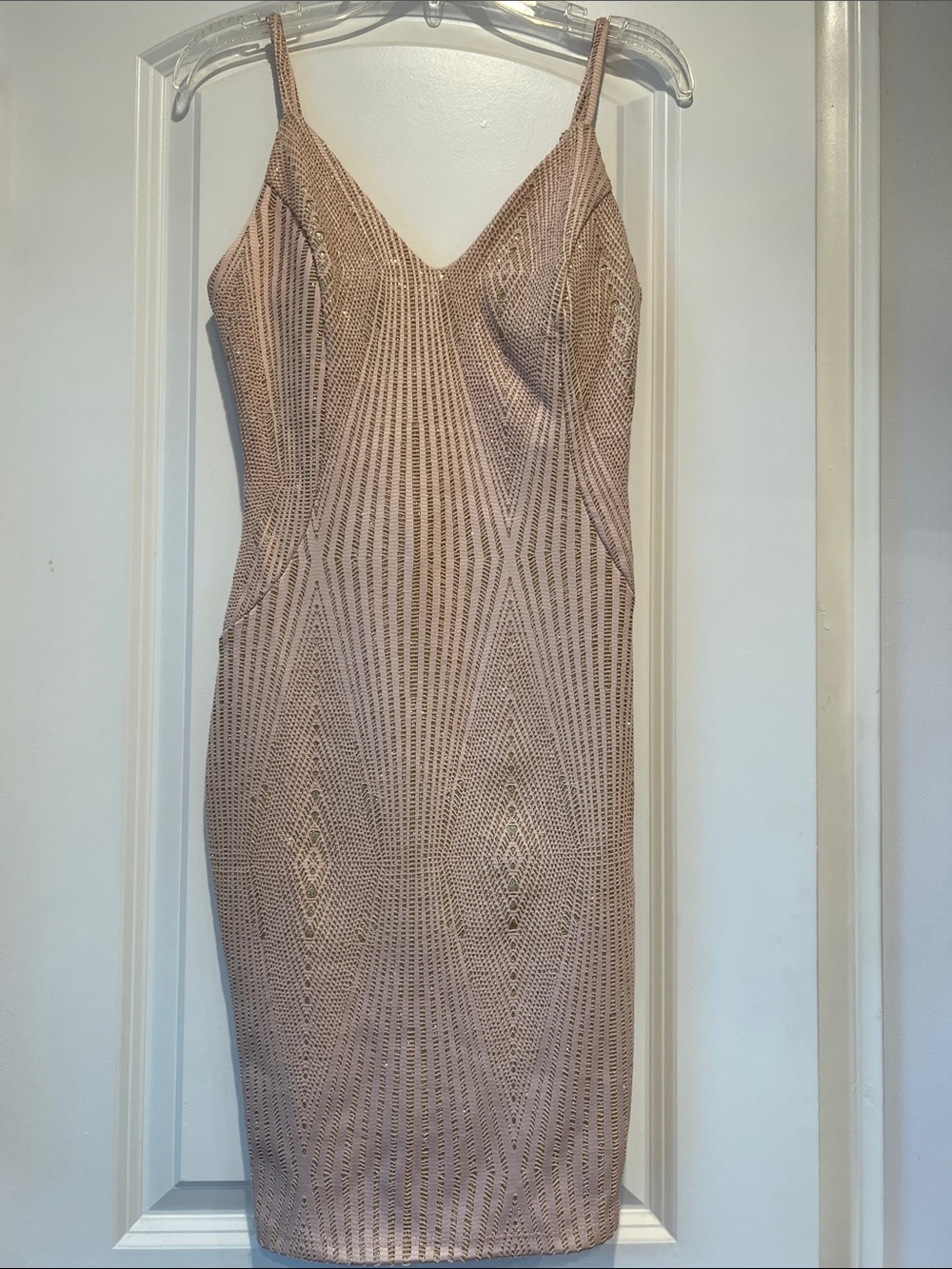 NWOT Haute Monde Beige Patterned Midi Bodycon Dress